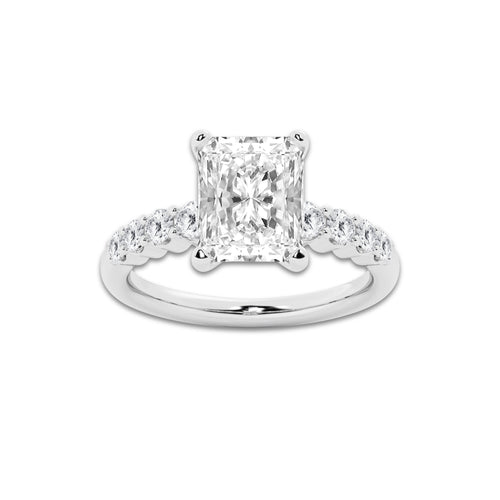 3.54 Ct Radiant Lab-Grown Diamond Half Eternity Engagement Ring in 14K White Gold for Female, Colorless (D), VVS1 Clarity | IGI Certified, 3.00 Ct Center Diamond