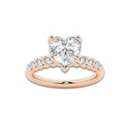 5.66 ctw Heart Lab-Grown Diamond Side Stone Engagement Ring in 14K Rose Gold for Women | Colorless D, VVS1 Clarity, IGI Certified 5.00 Ct Center Diamond