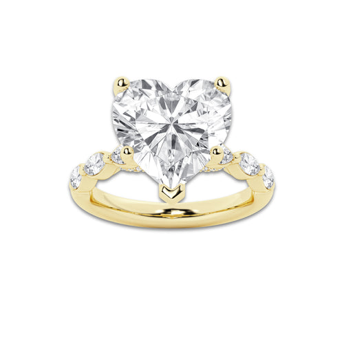 6.48 ctw Heart Lab-Grown Diamond Marquise Side Stone Engagement Ring in 14K Yellow Gold for Women | Colorless E, VS1 Clarity, IGI Certified 6.00 ct Center Diamond