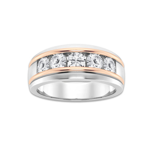 1 2/3 ctw Round Lab Grown Diamond Five-Stone Wedding Band 14K Two-Tone White & Rose Gold, DE, VS1
