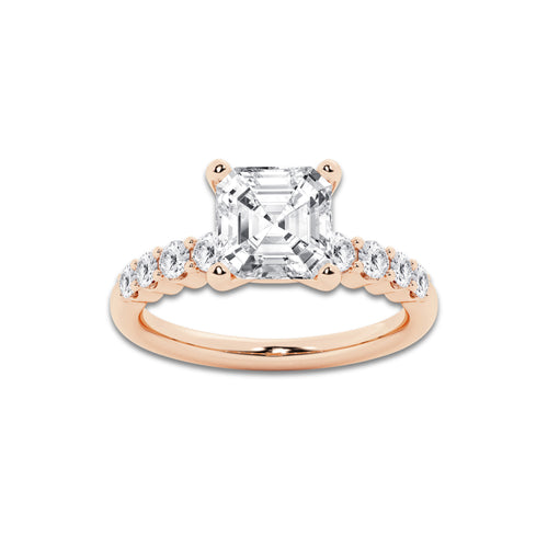 5.66 Ct Asscher Lab-Grown Diamond Half Eternity Engagement Ring in 14K Rose Gold for Female, Colorless (D), VVS1 Clarity | IGI Certified, 5.00 Ct Center Diamond