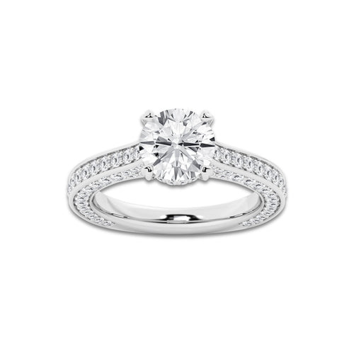 Kelly 3 ctw Round Lab Grown Diamond Pave Profile Side Stone Engagement Ring Platinum, E, VS1 | IGI Certified, 2 ct Center
