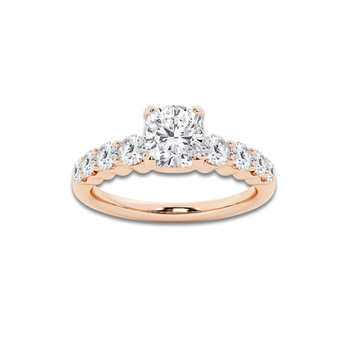 1.54 ctw Cushion Lab-Grown Diamond Side Stone Engagement Ring in 14K Rose Gold for Women | Colorless D, VVS1 Clarity, IGI Certified 1.00 Ct Center Diamond