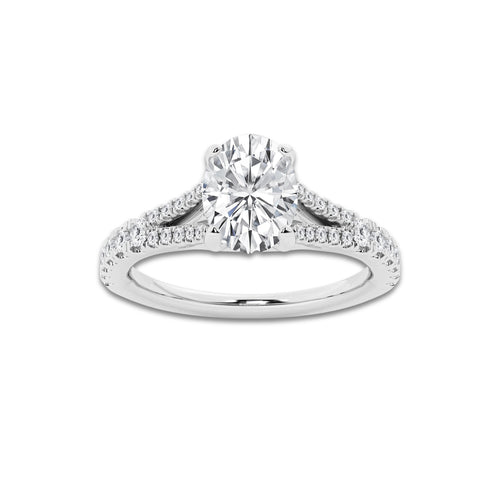1.33 ctw Oval Lab-Grown Diamond Split Shank Side Stone Engagement Ring in 14K White Gold for Women | Colorless D, VVS1 Clarity, IGI Certified 1.00 ct Center Diamond