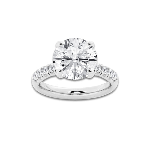 5.43 ctw Round Lab-Grown Diamond Pave Engagement Ring in 14K White Gold for Women | E Color, VS1 Clarity, IGI Certified 5.00 ct Center Diamond