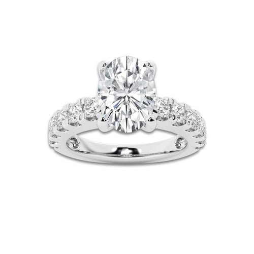 3.00 ctw Oval Lab-Grown Diamond Split-Prong Set Side Stone Engagement Ring in 14K White Gold for Women | Colorless E, VS1 Clarity, IGI Certified 2.00 ct Center Diamond