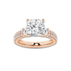 4.46 ctw Cushion Lab-Grown Diamond Three Stone Double Row Engagement Ring in 14K Rose Gold for Women | D Color, VVS1 Clarity, IGI Certified 3.50 ct Center Diamond