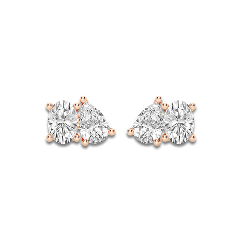 1 1/2 ctw Toi Et Moi Oval and Pear Stud Earrings 14K Rose Gold, E, VS1 | IGI Certified