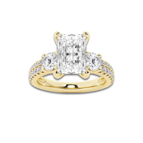 1.75 ctw Radiant Lab-Grown Diamond Three Stone Double Row Engagement Ring in 14K Yellow Gold for Women | D Color, VVS1 Clarity, IGI Certified 1.00 ct Center Diamond