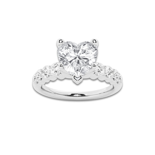 2.54 ctw Heart Lab-Grown Diamond Side Stone Engagement Ring in 14K White Gold for Women | Colorless D, VVS1 Clarity, IGI Certified 2.00 Ct Center Diamond
