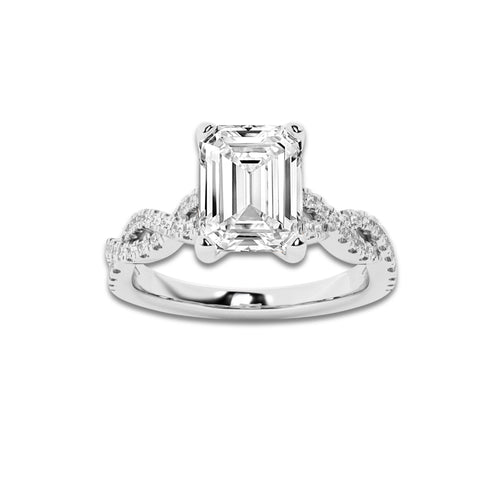 2.25 ctw Emerald Lab-Grown Diamond Twisted Shank Engagement Ring in 14K White Gold for Women | D Color, VVS1 Clarity, IGI Certified 2.00 ct Center Diamond