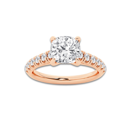1.91 ctw Cushion Lab-Grown Diamond Pave Engagement Ring in 14K Rose Gold for Women | D Color, VVS1 Clarity, IGI Certified 1.50 ct Center Diamond