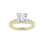 3.54 Ct Asscher Lab-Grown Diamond Half Eternity Engagement Ring in 14K Yellow Gold for Female, Colorless (D), VVS1 Clarity | IGI Certified, 3.00 Ct Center Diamond