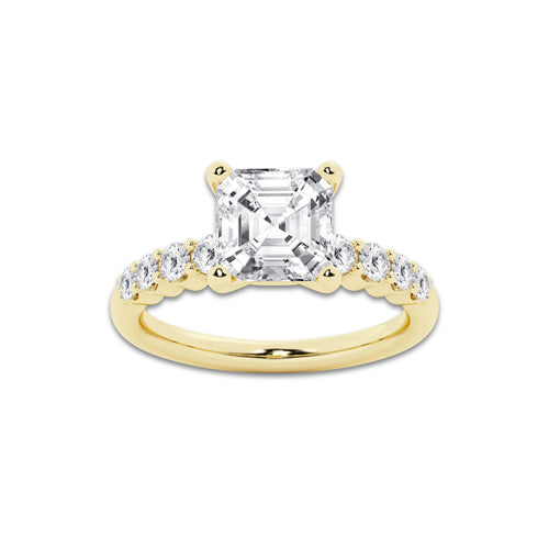 3.54 Ct Asscher Lab-Grown Diamond Half Eternity Engagement Ring in 14K Yellow Gold for Female, Colorless (D), VVS1 Clarity | IGI Certified, 3.00 Ct Center Diamond