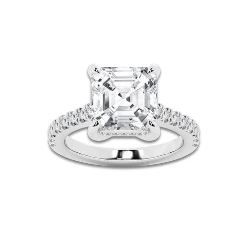 4.35 ctw Asscher Lab-Grown Diamond Hidden Halo Side Stone Engagement Ring in Platinum for Women | Colorless D, VVS1 Clarity, IGI Certified 4.00 ct Center Diamond