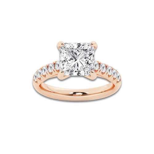 3.93 ctw Princess Lab-Grown Diamond Pave Engagement Ring in 14K Rose Gold for Women | D Color, VVS1 Clarity, IGI Certified 3.50 ct Center Diamond