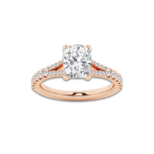 1.83 ctw Elongated Cushion Lab-Grown Diamond Split Shank Side Stone Engagement Ring in 14K Rose Gold for Women | Colorless D, VVS1 Clarity, IGI Certified 1.50 ct Center Diamond
