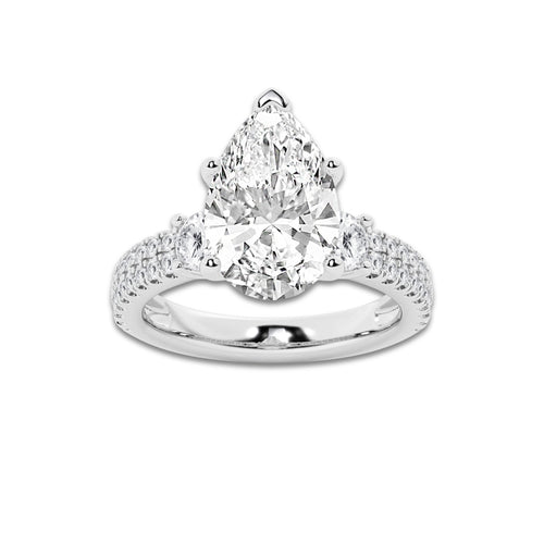 4.96 ctw Pear Lab-Grown Diamond Three Stone Double Row Engagement Ring in Platinum for Women | E Color, VS1 Clarity, IGI Certified 4.00 ct Center Diamond