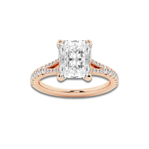 7.66 ctw Radiant Lab-Grown Diamond Split Shank Side Stone Engagement Ring in 14K Rose Gold for Women | Colorless D, VVS1 Clarity, IGI Certified 7.00 ct Center Diamond