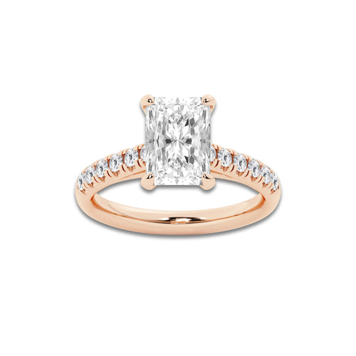 2.90 ctw Radiant Lab-Grown Diamond Pave Engagement Ring in 14K Rose Gold for Women | D Color, VVS1 Clarity, IGI Certified 2.50 ct Center Diamond