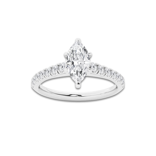0.89 ctw Marquise Lab-Grown Diamond Pave Engagement Ring in 14K White Gold for Women | E Color, VS1 Clarity, IGI Certified 0.50 ct Center Diamond