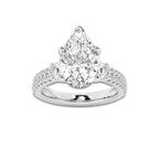 4.96 ctw Pear Lab-Grown Diamond Three Stone Double Row Engagement Ring in 14K White Gold for Women | E Color, VS1 Clarity, IGI Certified 4.00 ct Center Diamond