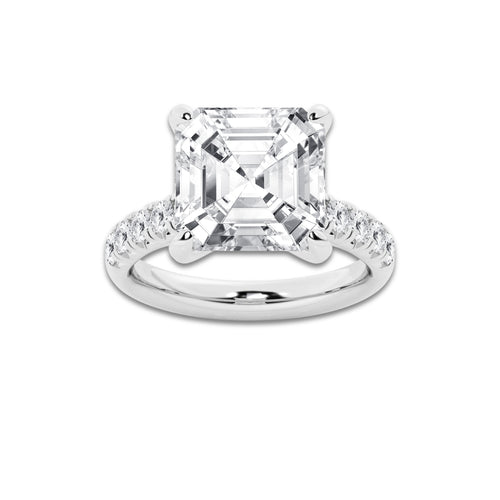 8.55 ctw Asscher Lab-Grown Diamond Pave Engagement Ring in Platinum for Women | E Color, VS1 Clarity, IGI Certified 8.00 ct Center Diamond
