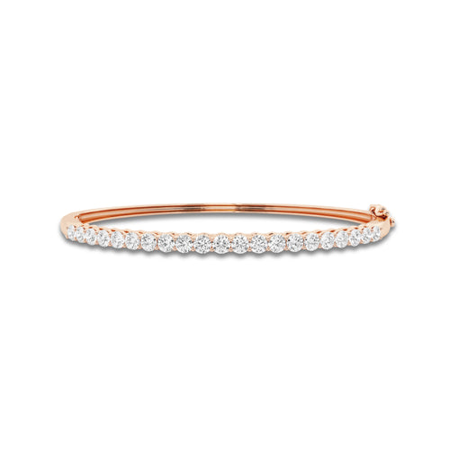 2 ctw Round Lab Grown Diamond Shared Prongs Bangle Bracelet - 7 Inches 14K Rose Gold, DE, VS1 | 2 1/10 ct Center