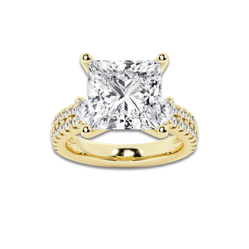 8.96 ctw Princess Lab-Grown Diamond Three Stone Double Row Engagement Ring in 14K Yellow Gold for Women | E Color, VS1 Clarity, IGI Certified 8.00 ct Center Diamond