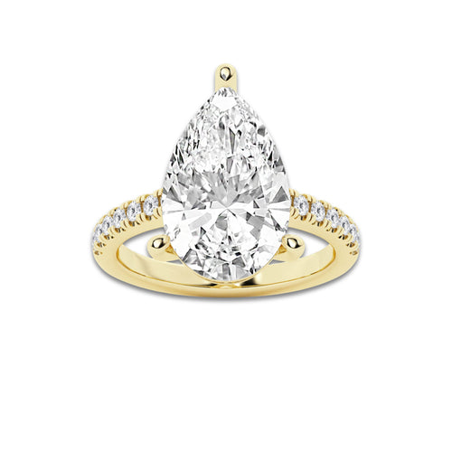 6.39 ctw Pear Lab-Grown Diamond Hidden Halo Side Stone Engagement Ring in 18K Yellow Gold for Women | Colorless D, VVS1 Clarity, IGI Certified 6.00 ct Center Diamond