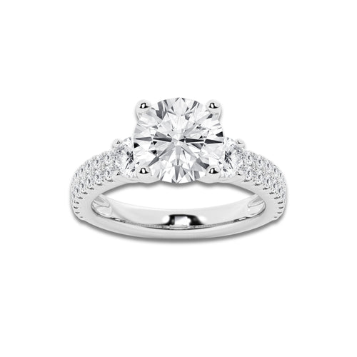 4.00 ctw Round Lab-Grown Diamond Three Stone Double Row Engagement Ring in Platinum for Women | D Color, VVS1 Clarity, IGI Certified 3.00 ct Center Diamond