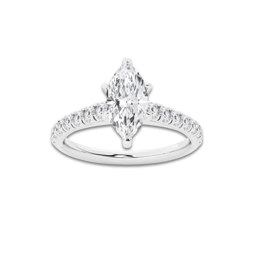 1.39 ctw Marquise Lab-Grown Diamond Pave Engagement Ring in 14K White Gold for Women | D Color, VVS1 Clarity, IGI Certified 1.00 ct Center Diamond