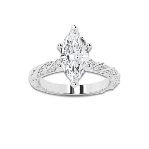 2.94 ctw Marquise Lab-Grown Diamond Twisted Band Engagement Ring in 14K White Gold for Women | Colorless D, VVS1 Clarity, IGI Certified 2.50 ct Center Diamond