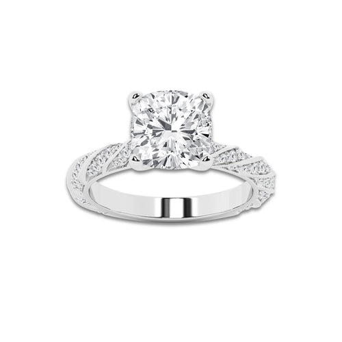 3.92 ctw Cushion Lab-Grown Diamond Twisted Band Engagement Ring in 14K White Gold for Women | Colorless E, VS1 Clarity, IGI Certified 3.50 ct Center Diamond