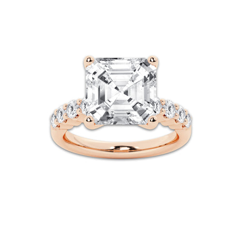 6.66 ctw Asscher Lab-Grown Diamond Side Stone Engagement Ring in 14K Rose Gold for Women | Colorless E, VS1 Clarity, IGI Certified 6.00 Ct Center Diamond
