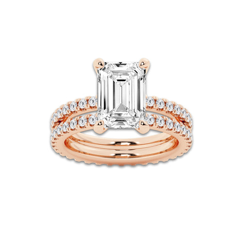 5.22 ctw Emerald Lab-Grown Diamond Double Row Diamond Engagement Ring in 14K Rose Gold for Women | Colorless E, VS1 Clarity, IGI Certified 4.00 ct Center Diamond