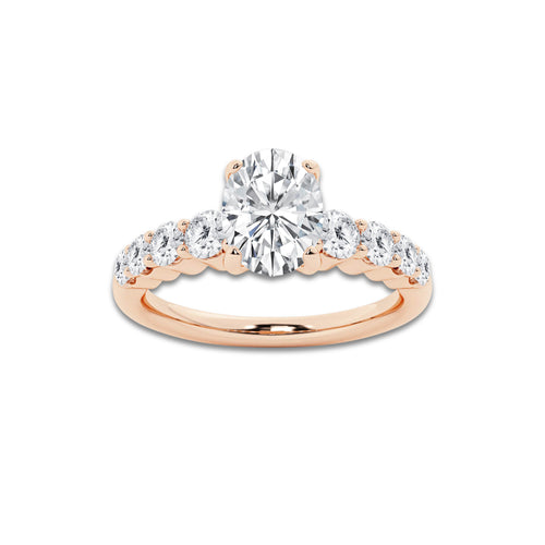 1.54 ctw Oval Lab-Grown Diamond Side Stone Engagement Ring in 14K Rose Gold for Women | Colorless E, VS1 Clarity, IGI Certified 1.00 Ct Center Diamond