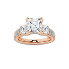 Marbella 1 1/2 ctw Asscher Lab Grown Diamond Engagement Ring with Double Row Side Accents 14K Rose Gold, E, VS1 | 3/4 ct Center