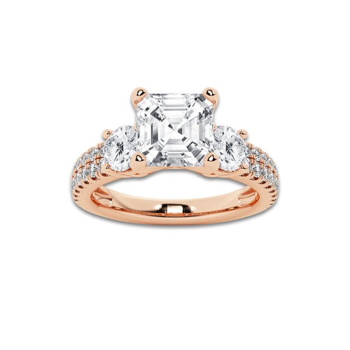 Marbella 1 1/2 ctw Asscher Lab Grown Diamond Engagement Ring with Double Row Side Accents 14K Rose Gold, E, VS1 | 3/4 ct Center