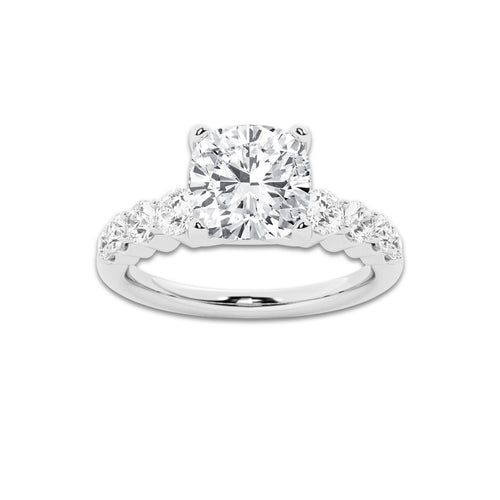 2.04 ctw Cushion Lab-Grown Diamond Side Stone Engagement Ring in 14K White Gold for Women | Colorless E, VS1 Clarity, IGI Certified 1.50 Ct Center Diamond