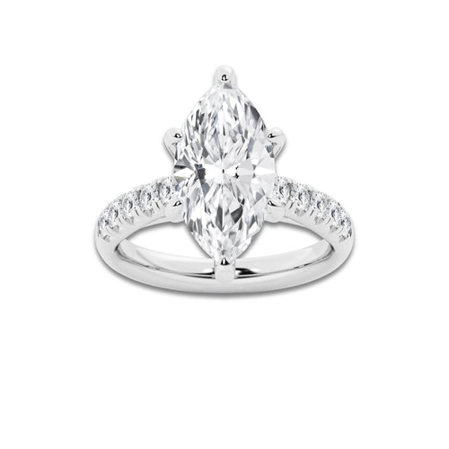 4.43 ctw Marquise Lab-Grown Diamond Pave Engagement Ring in Platinum for Women | E Color, VS1 Clarity, IGI Certified 4.00 ct Center Diamond