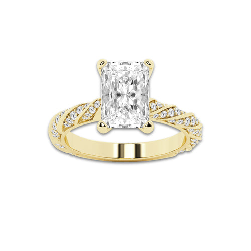2.94 ctw Radiant Lab-Grown Diamond Twisted Band Engagement Ring in 14K Yellow Gold for Women | Colorless E, VS1 Clarity, IGI Certified 2.50 ct Center Diamond