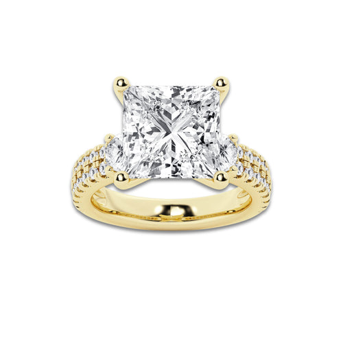 7.96 ctw Princess Lab-Grown Diamond Three Stone Double Row Engagement Ring in 14K Yellow Gold for Women | E Color, VS1 Clarity, IGI Certified 7.00 ct Center Diamond