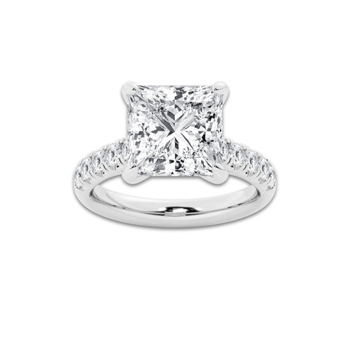 6.55 ctw Princess Lab-Grown Diamond Pave Engagement Ring in Platinum for Women | D Color, VVS1 Clarity, IGI Certified 6.00 ct Center Diamond