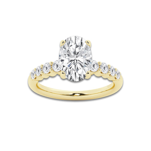 3.04 ctw Oval Lab-Grown Diamond Side Stone Engagement Ring in 14K Yellow Gold for Women | Colorless D, VVS1 Clarity, IGI Certified 2.50 Ct Center Diamond