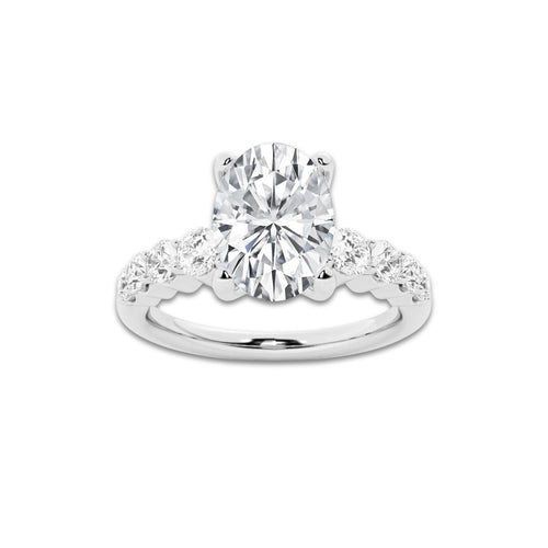 2.54 ctw Oval Lab-Grown Diamond Side Stone Engagement Ring in 14K White Gold for Women | Colorless D, VVS1 Clarity, IGI Certified 2.00 Ct Center Diamond