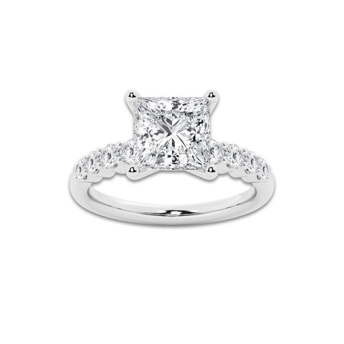 4.16 ctw Princess Lab-Grown Diamond Side Stone Engagement Ring in 14K White Gold for Women | Colorless D, VVS1 Clarity, IGI Certified 3.50 Ct Center Diamond
