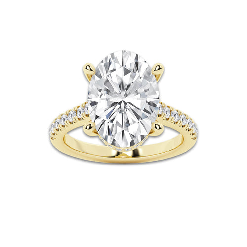 6.44 ctw Oval Lab-Grown Diamond Hidden Halo Side Stone Engagement Ring in 18K Yellow Gold for Women | Colorless E, VS1 Clarity, IGI Certified 6.00 ct Center Diamond