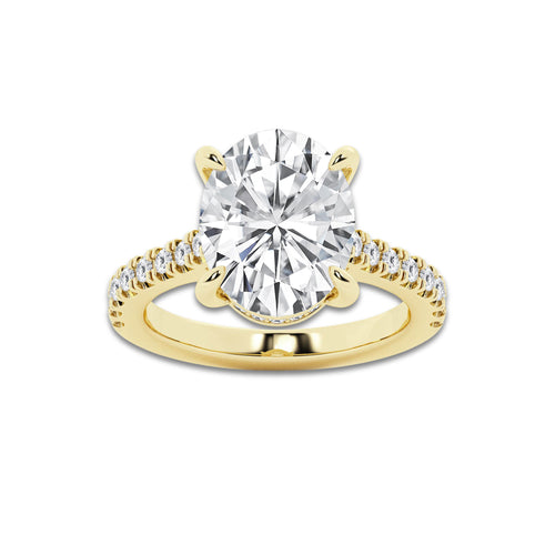4.35 ctw Oval Lab-Grown Diamond Hidden Halo Side Stone Engagement Ring in 18K Yellow Gold for Women | Colorless D, VVS1 Clarity, IGI Certified 4.00 ct Center Diamond