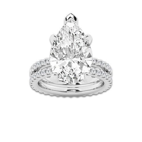 9.22 ctw Pear Lab-Grown Diamond Double Row Diamond Engagement Ring in 14K White Gold for Women | Colorless D, VVS1 Clarity, IGI Certified 8.00 ct Center Diamond